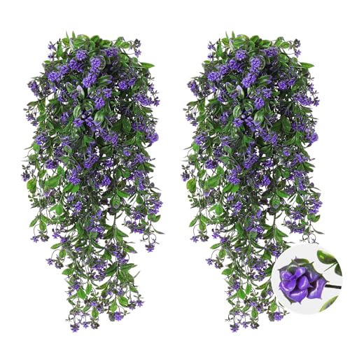 RECUTMS Artificial Fake Hanging Flowers Plants for Outdoors Decor 2Pcs - color: Purple-rose