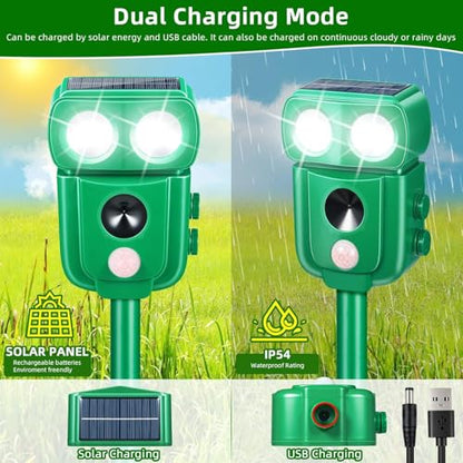4 Pack Solar Animal Repellent Outdoor, Sonic Fortress Pro Deer Repellent - color: dark green