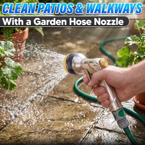 Metal Garden Heavy Duty Hose Nozzle, 8 Spray Patterns, Lock Clip - color: Metal-Yellow