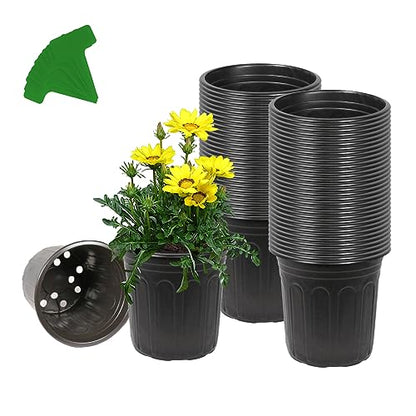 60-Packs 1 Gallon-S Flexible Plastic Plant Nursery Pots with 10 Pcs Plant Labels, Thickened Soft Seed Starting Container for Seedlings, Vegetables, Succulents and Cuttings - size: 1 Gallon
