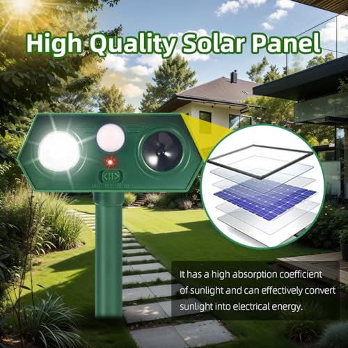2026 Upgraded Solar Ultrasonic Animal Repellent Deer Repellent Devices with Motion Sensor & Flashing Light Cat Repellent Outdoor to Keep Squirrel Raccoon Rabbit Away from Yard Garden 2 Pack