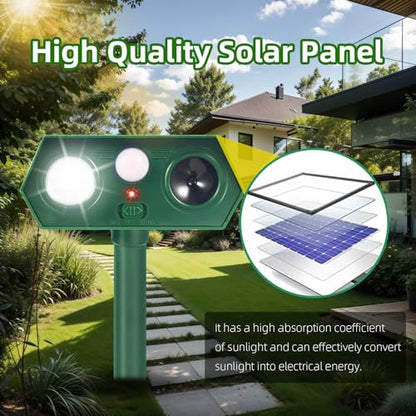 2026 Upgraded Solar Ultrasonic Animal Repellent Deer Repellent Devices with Motion Sensor & Flashing Light Cat Repellent Outdoor to Keep Squirrel Raccoon Rabbit Away from Yard Garden 2 Pack