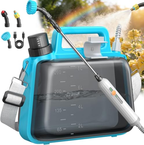 Battery Powered Garden Sprayer 2 Gallon, Electric Pump Sprayer with 3 Mist Nozzles, Rechargeable Handle, Telescopic Wand, Adjustable Strap, Water Spray Weed Sprayer for Lawn, Garden, Yard, Plants - size: 2 GAL