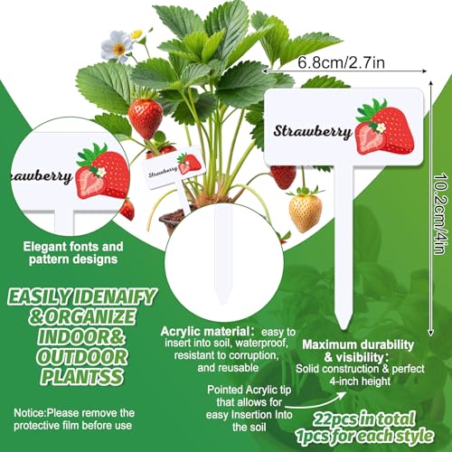 JarThenaAMCS 22Pcs Acrylic Vegetable Plant Label Signs 22 Styles Funny Cartoon Garden Markers Waterproof T-Type Tags Plant Stake Tags with Names for Nursery Indoor Outdoor Garden Decor