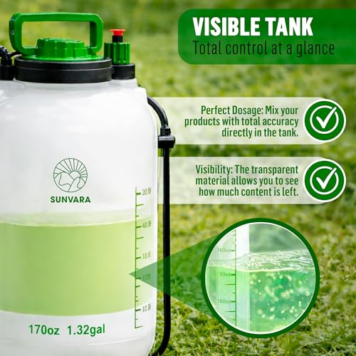 1.3 Gallon Pump Pressure Sprayer (5L) – Lawn and Garden Sprayer with Adjustable Nozzle & Shoulder Strap – for Watering Plants, Weeds, Fertilizer & Outdoor Cleaning