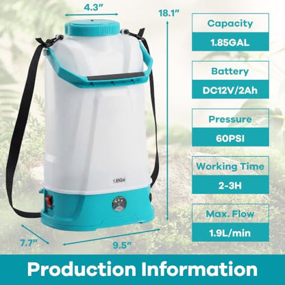 1.85 Gal Battery Powered Sprayer, with Adjustable Shoulder Strap - size: 1.85 Gal