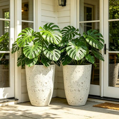 Autodaya 19.5" Resin Tall Planters for Outdoor Plants, Set of 2 Flower Pots - color: Country Round White-19.5"