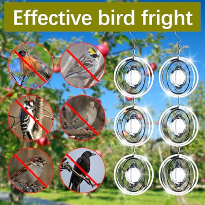 12 PCS Stainless Steel Bird deterrents for Outside,Bird reflectors to Keep Birds Away,3D Wind Spinners Outdoor Bird Scarer Discs Set Pigeon Deterrent to Keep Swallows Sparrow Away Garden Porch Pool