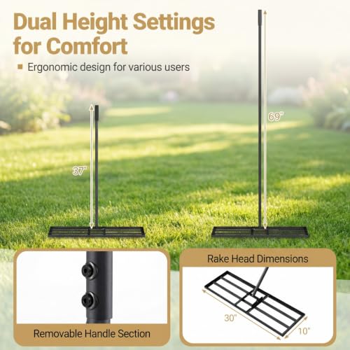 COSTWAY 30x10 Inch Lawn Leveling Rake (Black, 30"x10") - color: Black