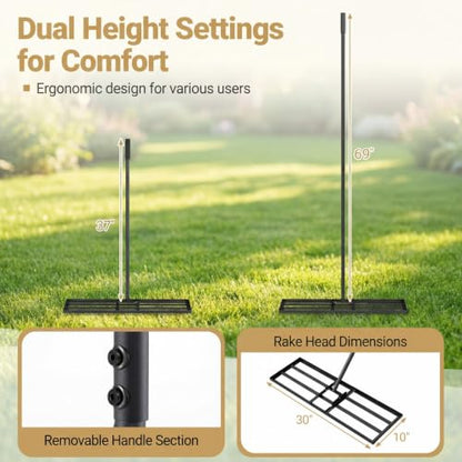 COSTWAY 30x10 Inch Lawn Leveling Rake (Black, 30"x10") - color: Black