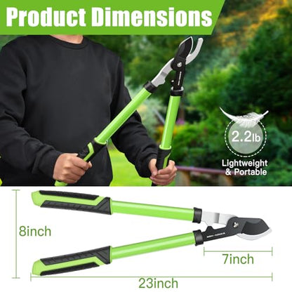 23" SK5 Dual-Blade Loppers Cuts 2" Dry/Wet Branches - Triangular Steel Tube & SecureLock, Heavy Duty Tree Trimmers Green/Black