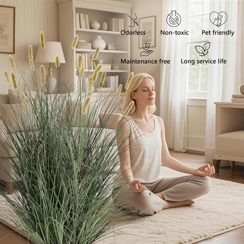 FloraFairy 4ft Onion Grass Set of 2, Large Size Artificial Cattail Reed - size: 4ft - 2pack