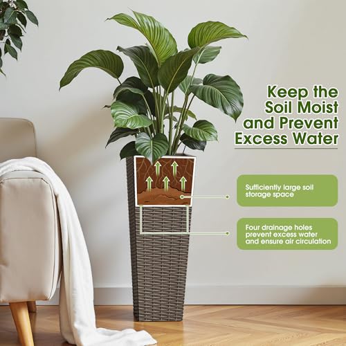 Devoko Resin 23.6'' Tall Planters, Large Taper Outdoor Planter - color: Brown, size: 23.6" Set of 2