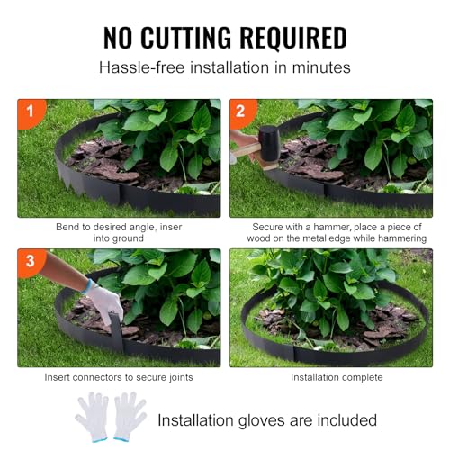 VEVOR Steel Landscape Edging, 4-Pack Steel Garden Edging Borders, 40" L x 12" H Strips, Hammer-in Edging Border with 6 Clips, Bendable Metal Landscape Edging for Yard, Garden, Lawn - size: 40" L x 12" H,4 Pack, style: Modern