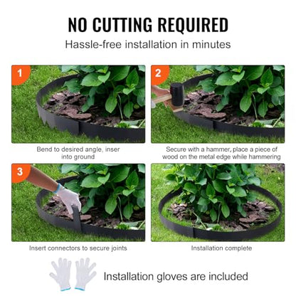 VEVOR Steel Landscape Edging, 4-Pack Steel Garden Edging Borders, 40" L x 12" H Strips, Hammer-in Edging Border with 6 Clips, Bendable Metal Landscape Edging for Yard, Garden, Lawn - size: 40" L x 12" H,4 Pack, style: Modern