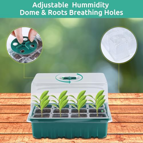7 Packs Seed Starter Tray, 84 Separate Cells Seedling Starter Trays Kit with Humidity Dome and Base Indoor Greenhouse Mini Propagator, Reusable Seedling Tray for Plants Indoor-Clear