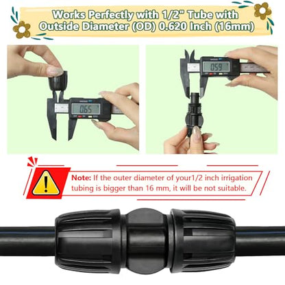 24 Pcs 1/2 Inch Drip Irrigation Fittings Kit, 1/2 Inch Drip Tubing (0.60"-0.65" OD) Parts Including 4 Tees 5 Couplings 4 Elbows 4 Reducing T 4 Plugs 2 Valves 2 Threaded Faucet Adapter - size: 1/2 inch Fittings