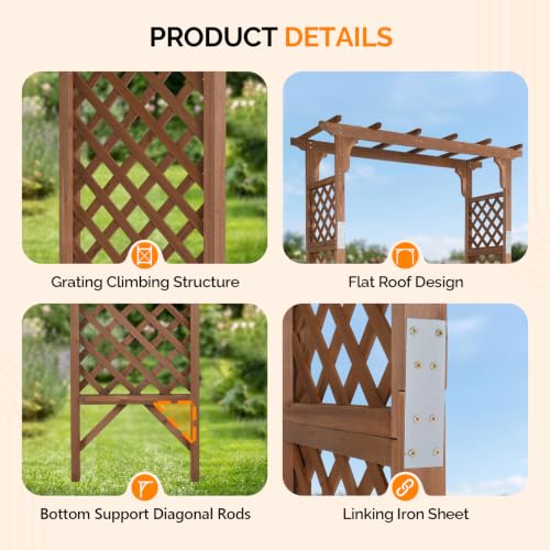 VINGLI Wood Garden Arbor, 85in Wedding Arch Garden Trellis for Plant Climbing, Pergola for Garden Backyard, Lawn (Dark Brown)