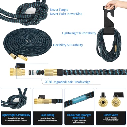 75 ft Expandable Garden Hoses - New Upgrated Expanding Water Garden Hose - Retractable,Flexible,Less Kink-Free & Tangle Car Washing Pipe for Yard, Outdoor