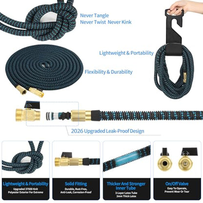 75 ft Expandable Garden Hoses - New Upgrated Expanding Water Garden Hose - Retractable,Flexible,Less Kink-Free & Tangle Car Washing Pipe for Yard, Outdoor