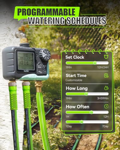 RAINPOINT 2027 V2 Upgrade 3 Zone Water Timer, Solid Brass Inlet & Outlet, IP65 Waterproof, 3 Independent Schedules, Rain Delay, Manual & Automatic Irrigation for Garden Yard Lawn Greenhouse - color: Dark Grey