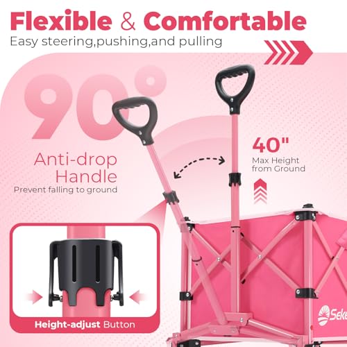 Sekey Collapsible Wagon, 300 lb Capacity, 29 in Cargo Bed, Compact Fold - color: Pink, size: 300lbs