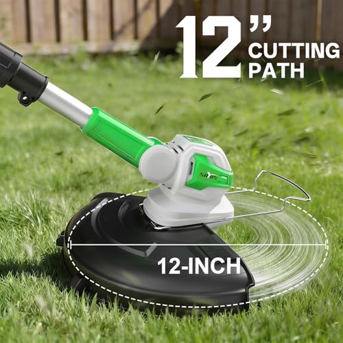 SOYUS 12" 20V 2-in-1 String Trimmer Edger, 2×2.0Ah Battery & Charger - color: Light green