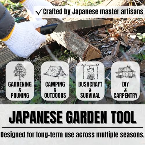 KAKURI Japanese Pruning Saw with Sheath 8.2" for Tree Trimming - Hand Tree Saw for Gardening, Camping, Bushcraft - Non Slip Cork Handle - Made in Japan