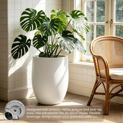 Kante Large Round Bullet White Concrete Planter 21.7" Tall, Outdoor - color: White