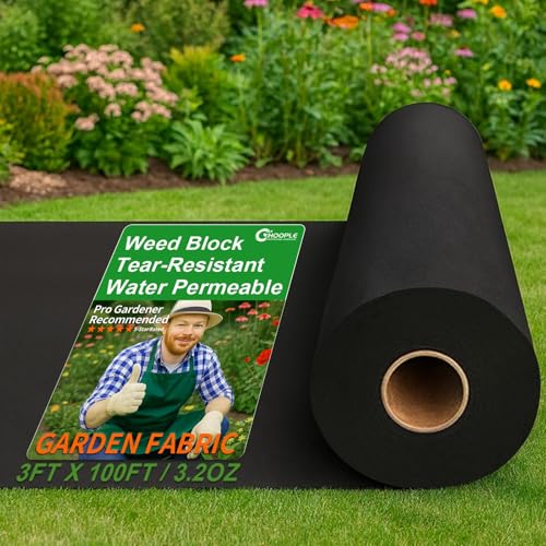 HOOPLE 3FT*100FT Premium Landscape Fabric Weed Barrier, Durable & Heavy-Duty, Thick Weed Barrier Fabric, Easy Setup & Superior Weed Control - size: 3.2 oz – 3 ft x 100 ft