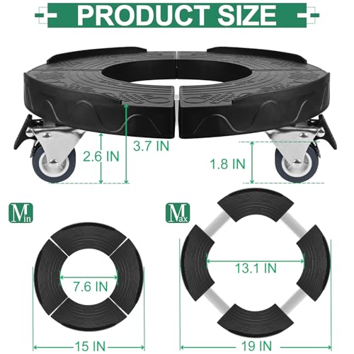 ToLanbbt Trash Can Dolly with Wheels, 15-19 in Adjustable Round Furniture Dolly, Heavy Duty 440 LBS Drum Rolling Base, Keg Dolly for 20, 32, 44, 55 Gallon Garbage Cans, Black, 1 Pack - color: Black, size: 2 IN - 1 Pack