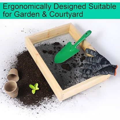 15.74" x 11.81" Soil Sifter - Steel Wire Mesh & Natural Wood Dirt Sifter for Gardening - Compost, Rock, & Dirt Sifter Tool with Gloves and Trowel- Essential Garden Tool for Flower & Vegetable Planting
