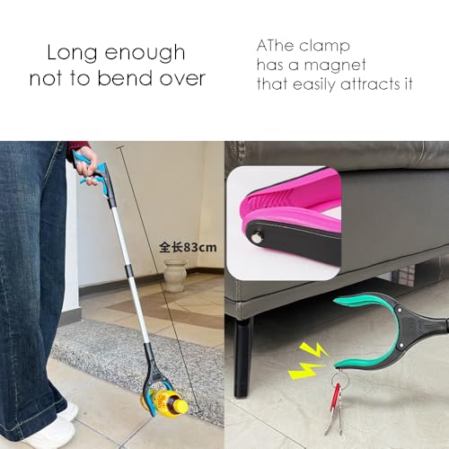32" Trash Grabber Reacher Tool, Reach Grabbers for Seniors Heavy Duty, Elderly Assistance Products with Magnet Leaf Picker Upper, Gripper Pick up Sticks Hand Tools Gripper Pickup Mobility Aids (Blue) - color: Blue