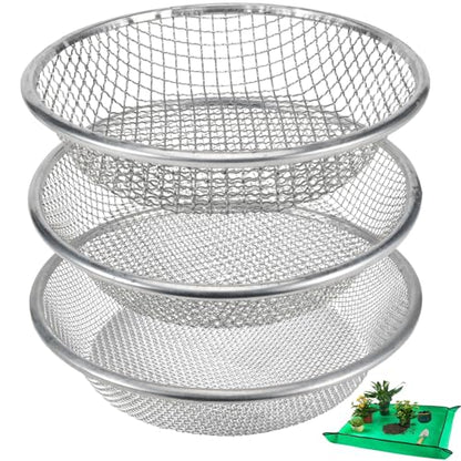 3PACK Soil Sifter for Gardening - Rock Sand Dirt Compost Sifter Fits 5-Gallon Buckets 1/4 Inch, 1/8 Inch, 3/8 Inch Mesh Sieve for Gravel, Dirt, Sawdust with Repotting Mat