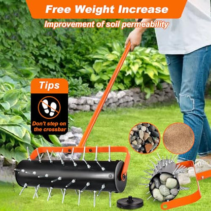 Rolling Lawn Aerator, Heavy Duty Hand Manual Spike Roller with 42 Spikes, Aerator Tool with 71" Adjustable Handle, Pre-Attached Spike Soil Push Lawn Aeration for Garden Yard Patio
