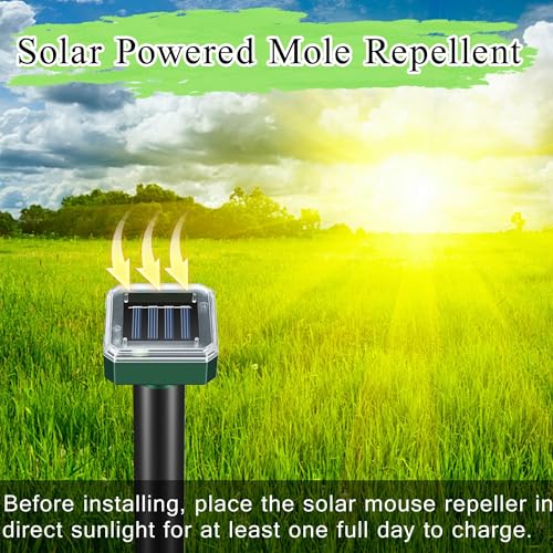 Mole Repellent Solar Powered Sonic Snake & Skunk Vole & Gopher & Armadillo & Rabbit & Groundhog & Chipmunk & Raccoon Repellent for Yard,Waterproof Outdoor Ultrasonic Mole Deterrent Spikes,10 Pack