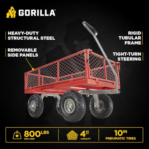 Gorilla Carts Steel Utility Cart, 800 lb Capacity, 4 Cu Ft., Black - color: Black Mesh