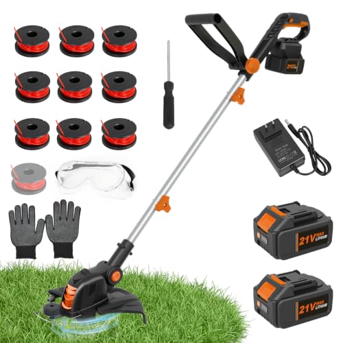 21V Weed Wacker Cordless, 12 Inch Weed Eater Battery Powered with 2 X 4.0Ah - color: Black Orange