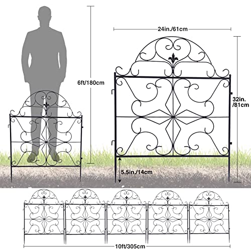 3ft(H) x10ft(L) Decorative Garden Fence Border, 5 Pack Outdoor Rustproof Metal Wire Tall Animal Barrier Fence No Dig for Dogs Rabbit Squirrel, 32inches - size: 32IN(H)x10FT(L) 5Pack