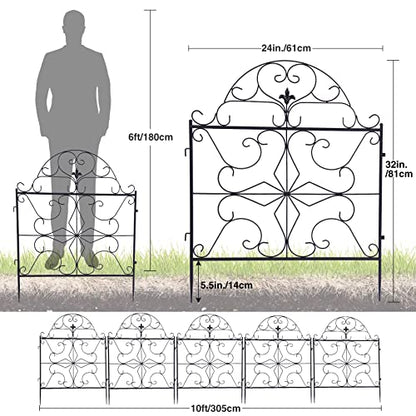 3ft(H) x10ft(L) Decorative Garden Fence Border, 5 Pack Outdoor Rustproof Metal Wire Tall Animal Barrier Fence No Dig for Dogs Rabbit Squirrel, 32inches - size: 32IN(H)x10FT(L) 5Pack