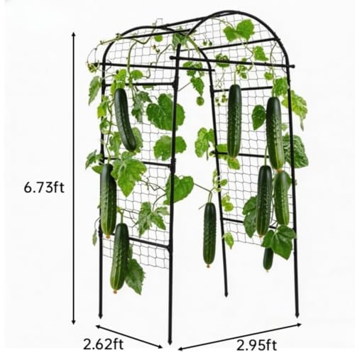 Garden Arch Trellis for Raised Beds, 6.8x3x2.6FT Plant Support for Cucumbers, Melons, Grapes, Roses & Climbing Vegetables, Outdoor Rust-Resistant Trellis for Vertical Growing, Black - size: 6.8x3x2.6FT