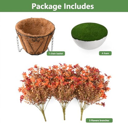 IINQCMY Artificial Flowers Fall Hanging Baskets Outdoors Fake Mums - color: Z Orange Brown