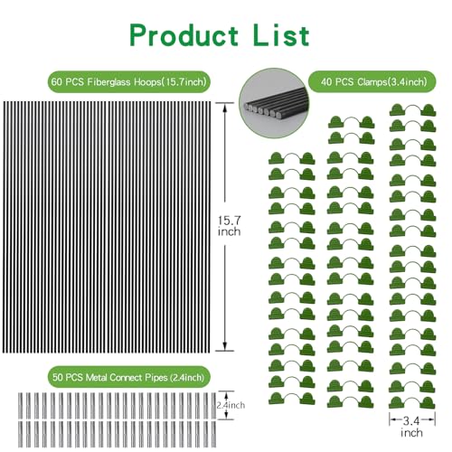 Garden Hoops Grow Tunnel, 12 Sets of 7FT Greenhouse Row Cover Hoops, 60 pcs