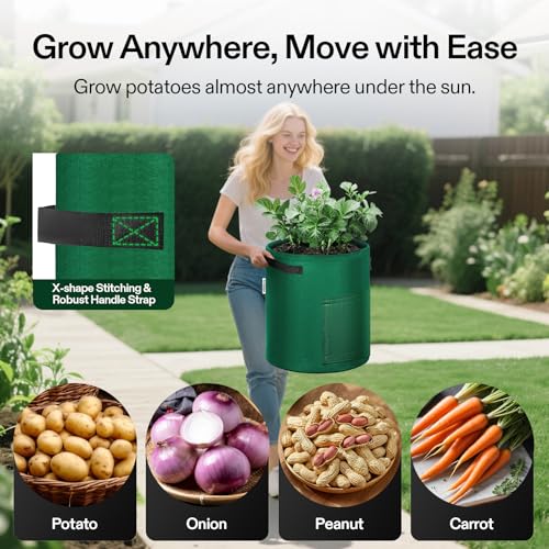 VIVOSUN 5-Pack 10 Gallon Potato Grow Bags, Roll-up Harvest Window - color: Green, size: 10 Gallon