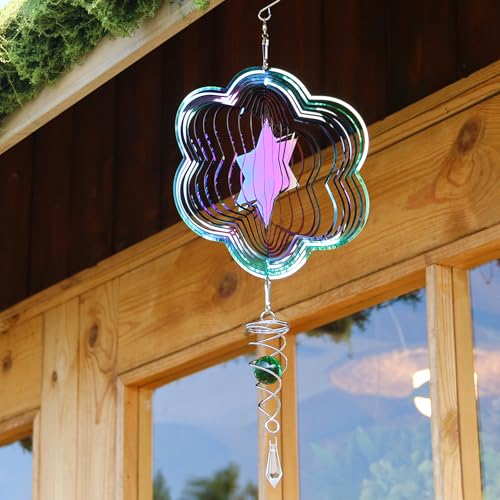 Phuryllic Wind Spinners Outdoor, Garden Decor, Bird Deterrents for Outside, 3D Metal Yard Decorations for Patio & Backyard, Unique Gardening Gifts for Women & Moms - Flower Star - color: 1pc Purple Flower Star