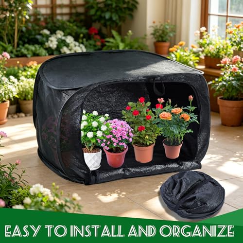 1Pcs Outdoor Plant Enclosure Pop Up Garden Shade Tent Cover Black UV 80% Sun Shade Mesh Cage Dual-Use Plant Protection with 3 Zipper Bag & Stakes for Vegetable Potted Flower Pest Barrier 24x24x35in - size: 23.6" *23.6" *35.4"