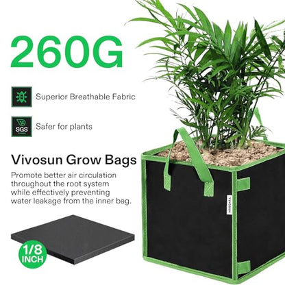 VIVOSUN 5-Pack 10 Gallon Square Plant Grow Bags with Handles - size: 10 Gallon
