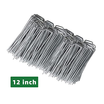 100 Pack 12 Inch Garden Stakes, Galvanized Landscape Staples for Weed Barrier Fabric, Heavy Duty Sod Pins Securing Pegs Netting Ground Sheets and Fleece, Ground Cover, Irrigation Tubing - size: 12 INCH-100Packs