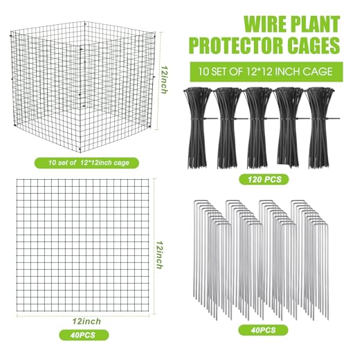 30 Packs Plant Protectors from Animals, 12'' x 12'' Wire Plant Cages for Outdoor Plants, Modular Garden Mesh Covers with Ground Stakes and Nylon Ties for Vegetables, Flowers, Seedlings, Rabbits