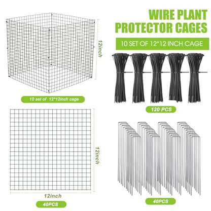 30 Packs Plant Protectors from Animals, 12'' x 12'' Wire Plant Cages for Outdoor Plants, Modular Garden Mesh Covers with Ground Stakes and Nylon Ties for Vegetables, Flowers, Seedlings, Rabbits